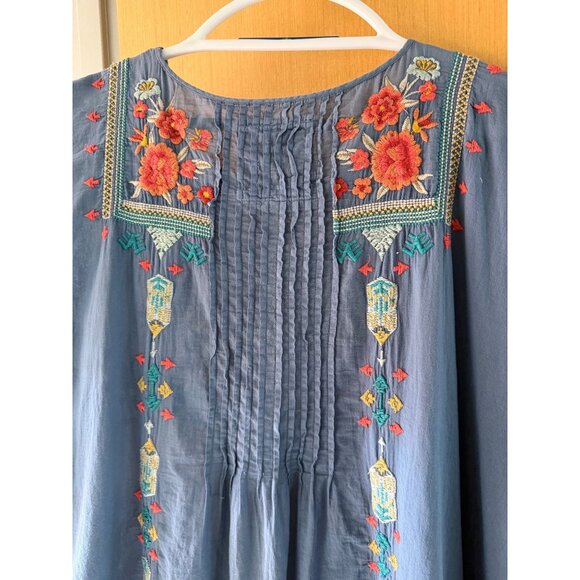 Johnny Was Womens Caftan One Size  Blue Cotton Embroidered Round Neck Boho - Picture 4 of 11
